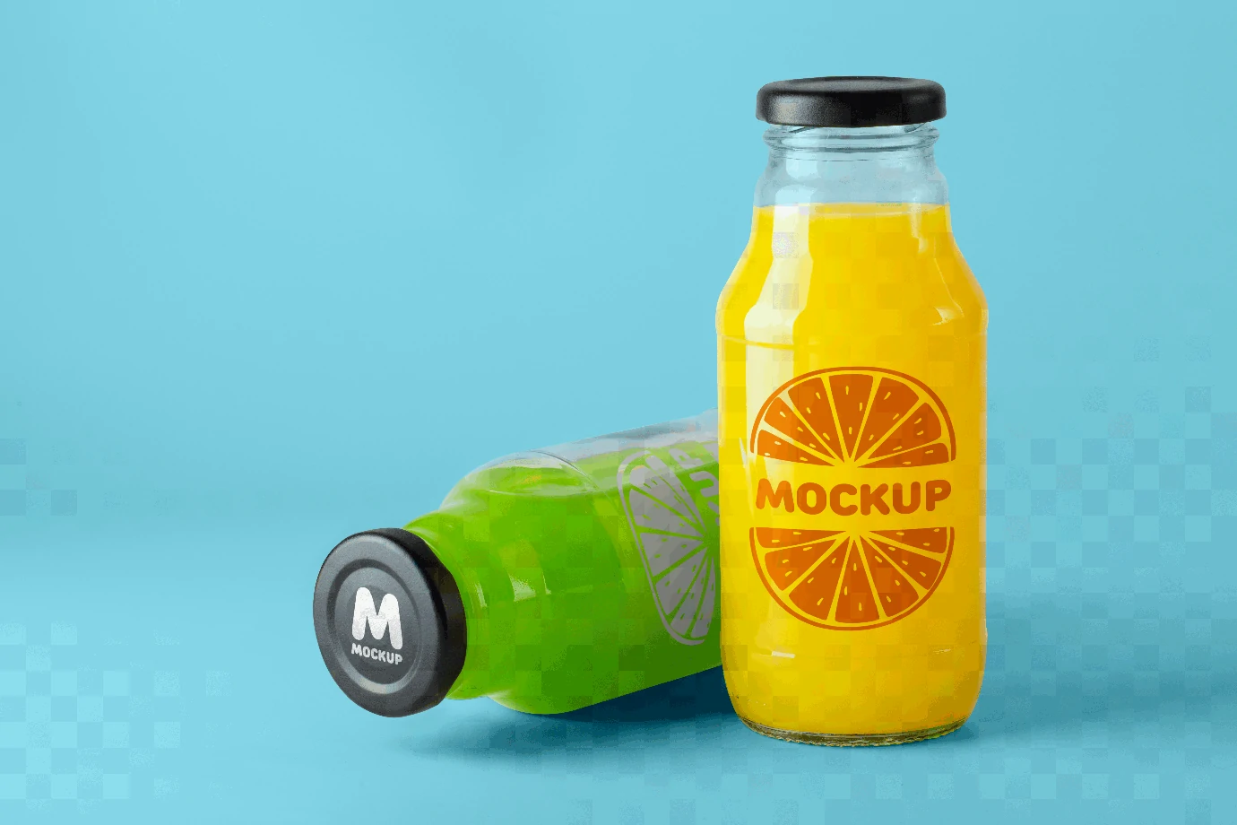 果汁饮料饮品玻璃瓶手持包装VI提案展示效果智能贴图样机PSD素材【005】